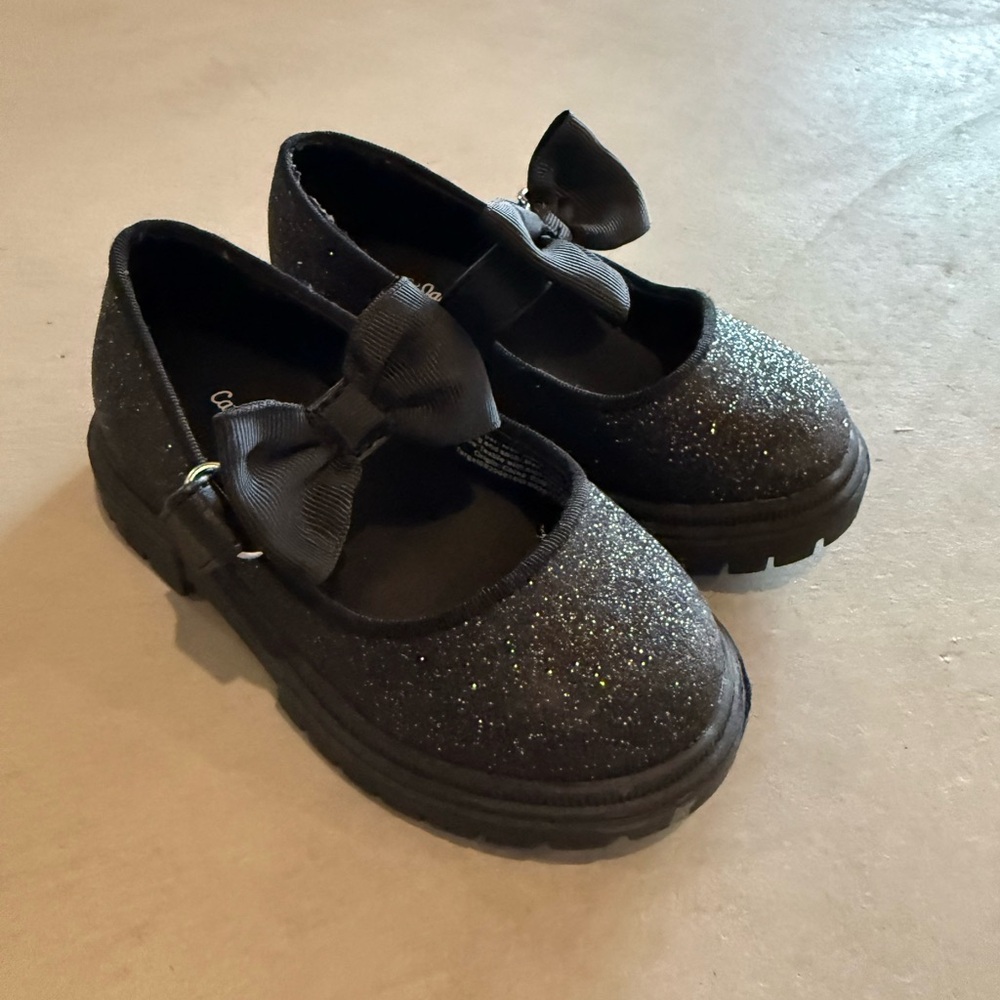 Cat & Jack Sparkly Black Dress Shoes with Bow
